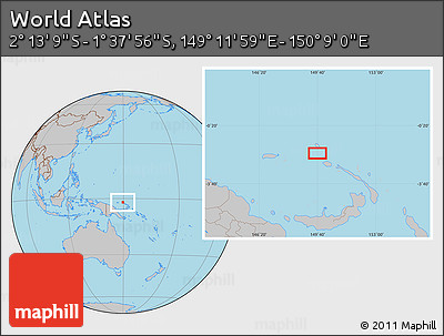 Gray Location Map of the Area around 1° 55' 32" S, 149° 40' 30" E