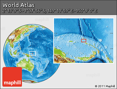Physical Location Map of the Area around 1° 55' 32" S, 149° 40' 30" E