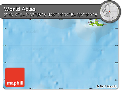 Physical Map of the Area around 1° 55' 32" S, 149° 40' 30" E