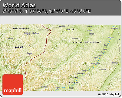 Physical 3D Map of the Area around 1° 55' 32" S, 14° 31' 30" E