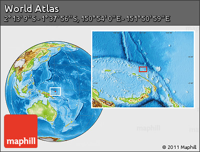 Physical Location Map of the Area around 1° 55' 32" S, 151° 22' 30" E