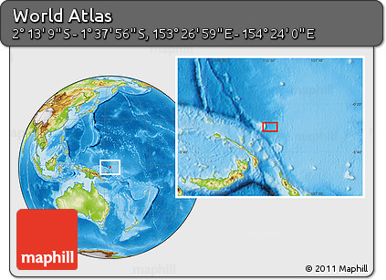 Physical Location Map of the Area around 1° 55' 32" S, 153° 55' 30" E
