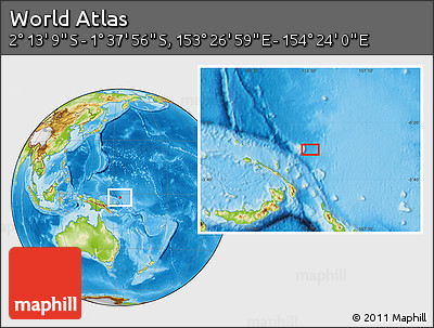 Physical Location Map of the Area around 1° 55' 32" S, 153° 55' 30" E