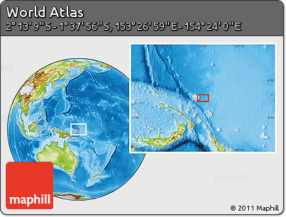 Physical Location Map of the Area around 1° 55' 32" S, 153° 55' 30" E
