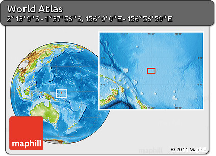 Physical Location Map of the Area around 1° 55' 32" S, 156° 28' 29" E
