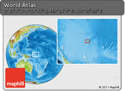 Physical Location Map of the Area around 1° 55' 32" S, 159° 52' 30" E