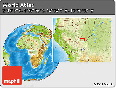 Physical Location Map of the Area around 1° 55' 32" S, 15° 22' 30" E