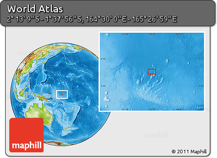 Physical Location Map of the Area around 1° 55' 32" S, 164° 58' 29" E