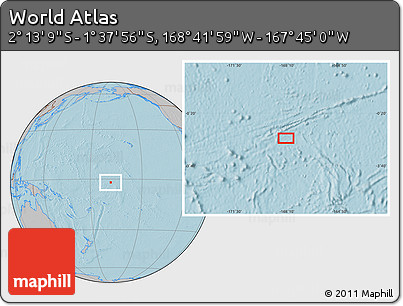 Gray Location Map of the Area around 1° 55' 32" S, 168° 13' 29" W, hill shading
