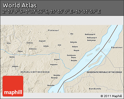 Shaded Relief 3D Map of the Area around 1° 55' 32" S, 16° 13' 30" E