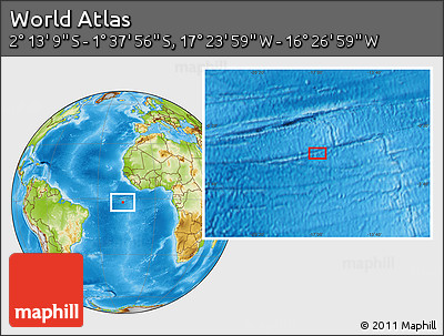 Physical Location Map of the Area around 1° 55' 32" S, 16° 55' 29" W