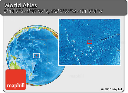 Physical Location Map of the Area around 1° 55' 32" S, 171° 37' 30" W