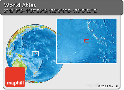 Physical Location Map of the Area around 1° 55' 32" S, 172° 37' 30" E