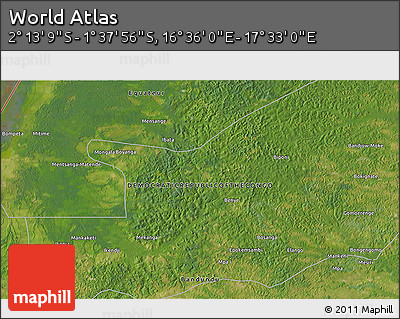 Satellite 3D Map of the Area around 1° 55' 32" S, 17° 4' 30" E