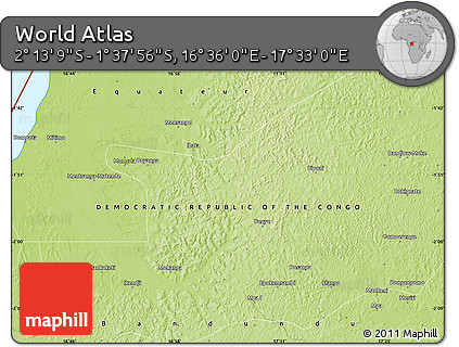 Physical Map of the Area around 1° 55' 32" S, 17° 4' 30" E
