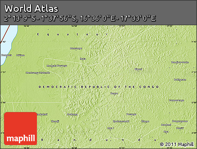 Physical Map of the Area around 1° 55' 32" S, 17° 4' 30" E