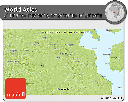 Physical 3D Map of the Area around 1° 55' 32" S, 17° 55' 29" E