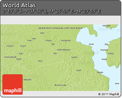 Physical 3D Map of the Area around 1° 55' 32" S, 17° 55' 29" E