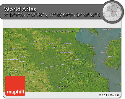 Satellite 3D Map of the Area around 1° 55' 32" S, 17° 55' 29" E