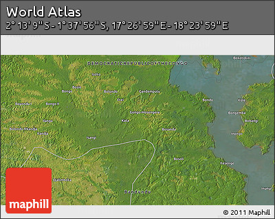 Satellite 3D Map of the Area around 1° 55' 32" S, 17° 55' 29" E