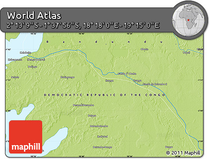 Physical Map of the Area around 1° 55' 32" S, 18° 46' 29" E