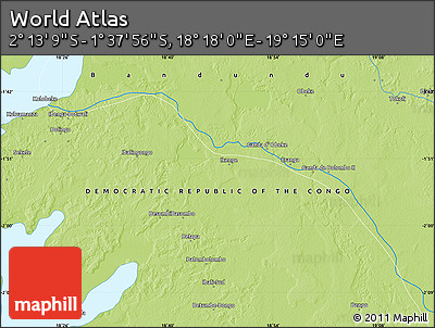 Physical Map of the Area around 1° 55' 32" S, 18° 46' 29" E