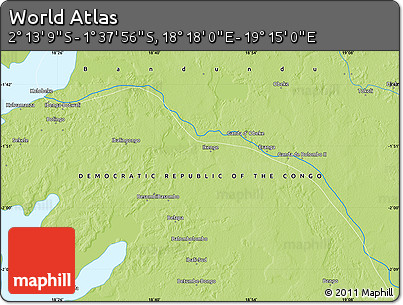Physical Map of the Area around 1° 55' 32" S, 18° 46' 29" E