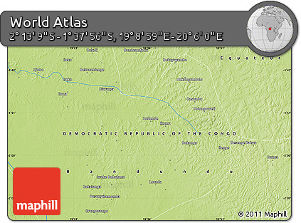 Physical Map of the Area around 1° 55' 32" S, 19° 37' 30" E