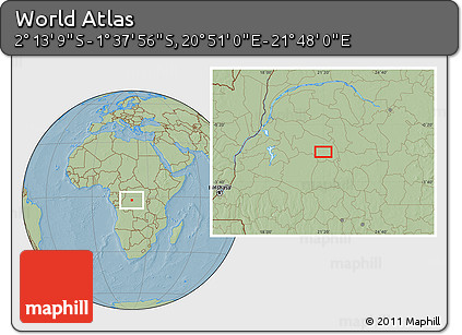 Savanna Style Location Map of the Area around 1° 55' 32" S, 21° 19' 30" E, hill shading