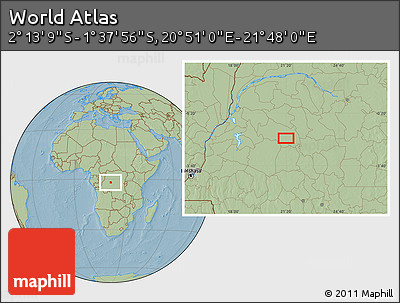 Savanna Style Location Map of the Area around 1° 55' 32" S, 21° 19' 30" E, hill shading