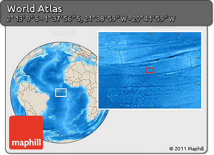Shaded Relief Location Map of the Area around 1° 55' 32" S, 21° 10' 29" W