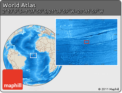 Shaded Relief Location Map of the Area around 1° 55' 32" S, 21° 10' 29" W