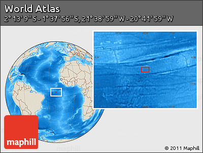 Shaded Relief Location Map of the Area around 1° 55' 32" S, 21° 10' 29" W
