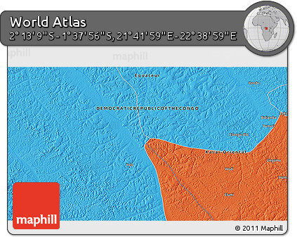 Political 3D Map of the Area around 1° 55' 32" S, 22° 10' 29" E