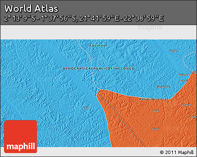 Political 3D Map of the Area around 1° 55' 32" S, 22° 10' 29" E