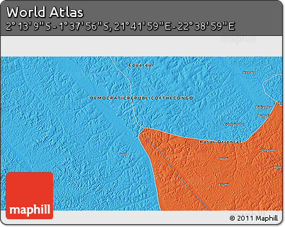 Political 3D Map of the Area around 1° 55' 32" S, 22° 10' 29" E