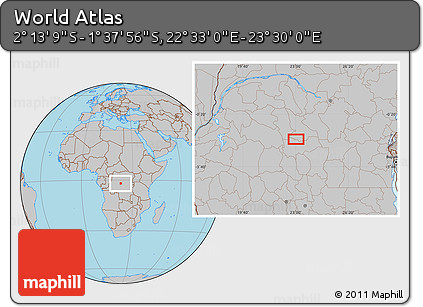 Gray Location Map of the Area around 1° 55' 32" S, 23° 1' 29" E