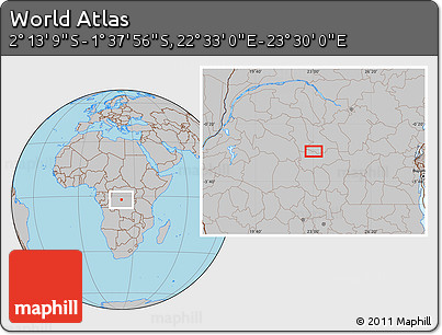 Gray Location Map of the Area around 1° 55' 32" S, 23° 1' 29" E