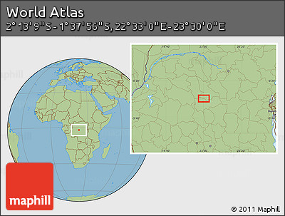 Savanna Style Location Map of the Area around 1° 55' 32" S, 23° 1' 29" E