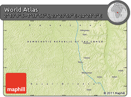 Physical Map of the Area around 1° 55' 32" S, 23° 52' 30" E