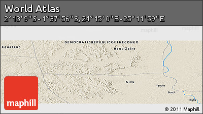 Shaded Relief Panoramic Map of the Area around 1° 55' 32" S, 24° 43' 30" E