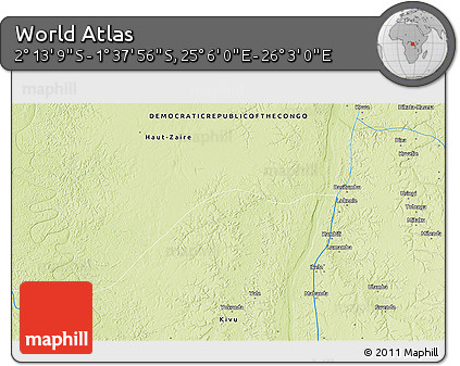 Physical 3D Map of the Area around 1° 55' 32" S, 25° 34' 30" E
