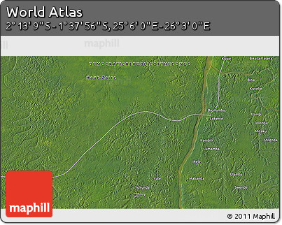 Satellite 3D Map of the Area around 1° 55' 32" S, 25° 34' 30" E
