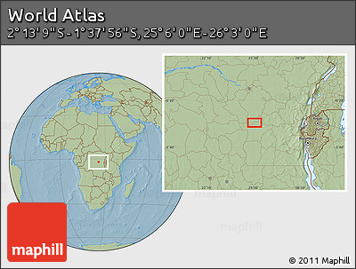 Savanna Style Location Map of the Area around 1° 55' 32" S, 25° 34' 30" E, hill shading