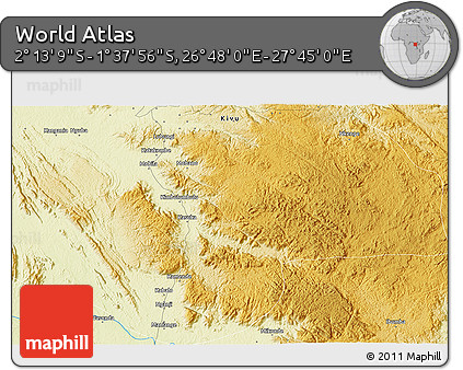 Physical 3D Map of the Area around 1° 55' 32" S, 27° 16' 29" E