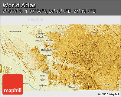 Physical 3D Map of the Area around 1° 55' 32" S, 27° 16' 29" E
