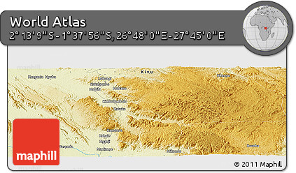 Physical Panoramic Map of the Area around 1° 55' 32" S, 27° 16' 29" E
