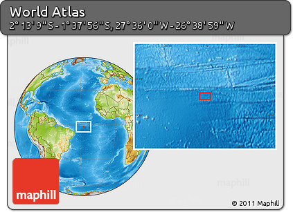 Physical Location Map of the Area around 1° 55' 32" S, 27° 7' 30" W