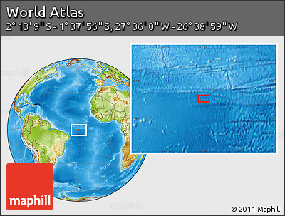 Physical Location Map of the Area around 1° 55' 32" S, 27° 7' 30" W