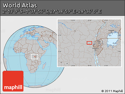 Gray Location Map of the Area around 1° 55' 32" S, 28° 7' 30" E